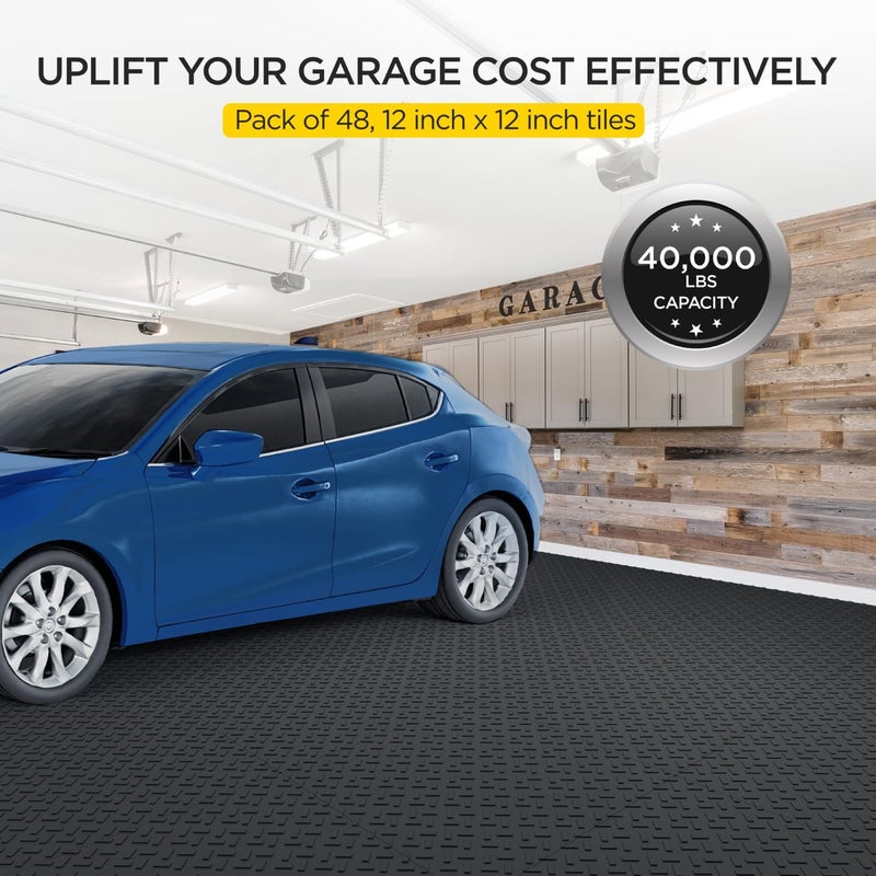 boldworks Garage Floor Tiles Interlocking Garage Flooring Tiles Pack of 48 Antislip Oil and Stain Resistant for Garages Shop Floors Basements 40000 LBS Load Capacity 12x12 Inch Black Color - Image 3